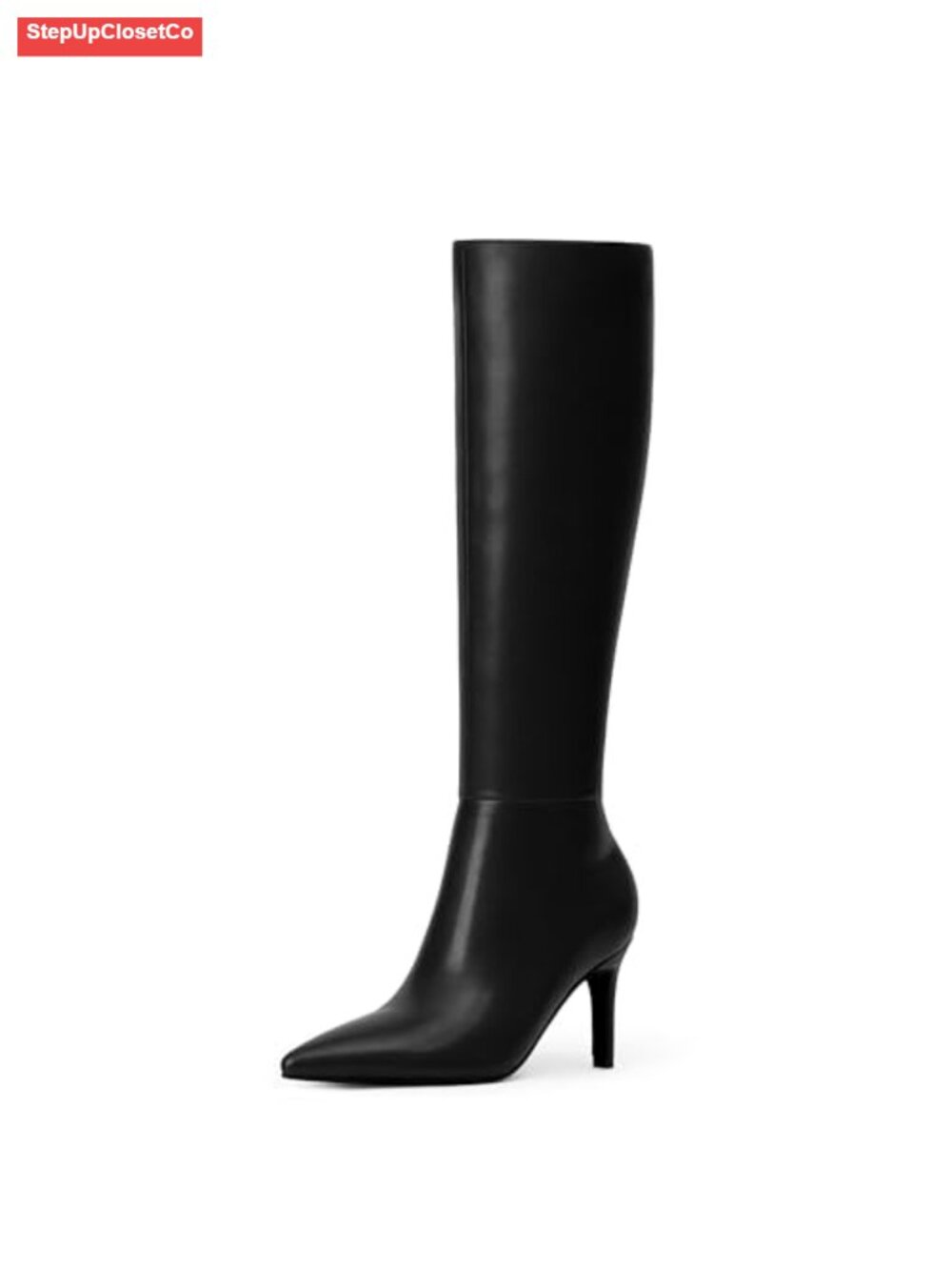 Women's Pointed Toe Stiletto Heel Faux Leather Knee High Boots